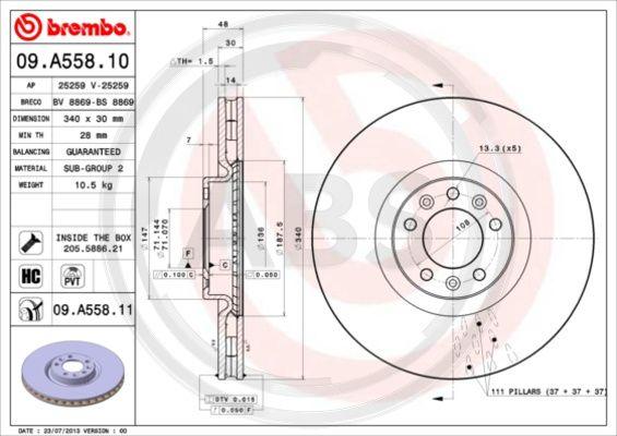 A.B.S. 09.A558.11 - Brake Disc autospares.lv