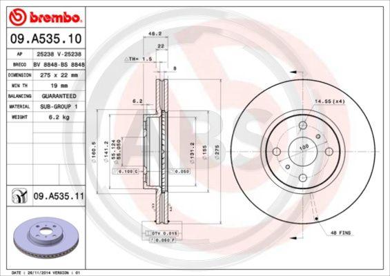 A.B.S. 09.A535.11 - Brake Disc autospares.lv