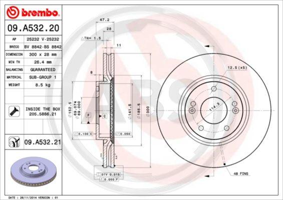 A.B.S. 09.A532.20 - Brake Disc autospares.lv