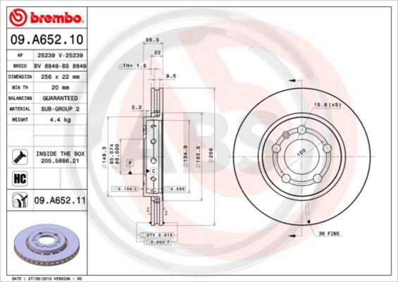 A.B.S. 09.A652.11 - Brake Disc autospares.lv