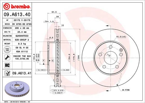 A.B.S. 09.A613.41 - Brake Disc autospares.lv