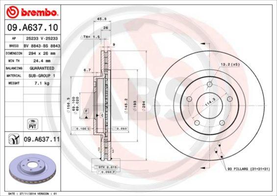 A.B.S. 09.A637.10 - Brake Disc autospares.lv