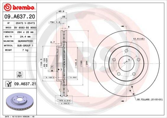 A.B.S. 09.A637.21 - Brake Disc autospares.lv