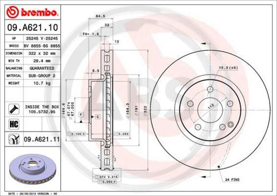 A.B.S. 09.A621.11 - Brake Disc autospares.lv