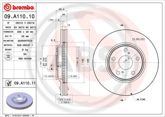 A.B.S. 09.A110.10 - Brake Disc autospares.lv