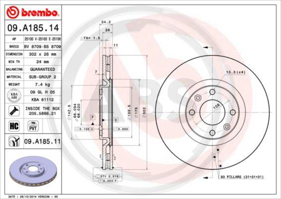 A.B.S. 09.A185.11 - Brake Disc autospares.lv