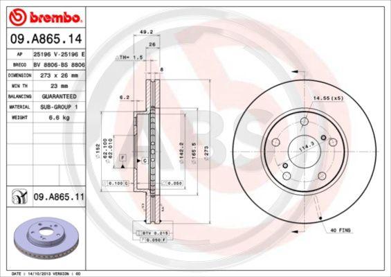 A.B.S. 09.A865.11 - Brake Disc autospares.lv