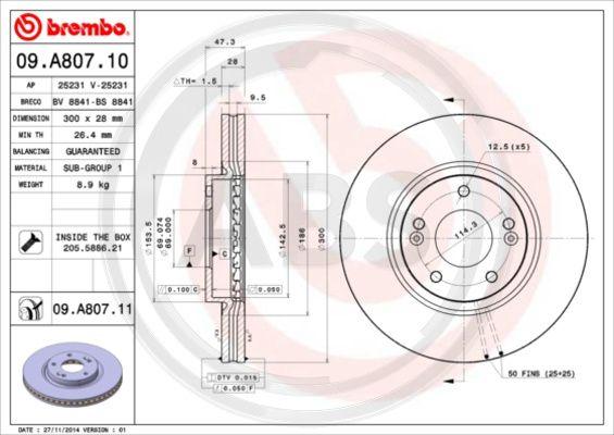 A.B.S. 09.A807.11 - Brake Disc autospares.lv