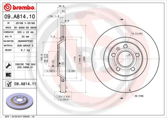 A.B.S. 09.A814.11 - Brake Disc autospares.lv