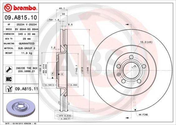 A.B.S. 09.A815.11 - Brake Disc autospares.lv