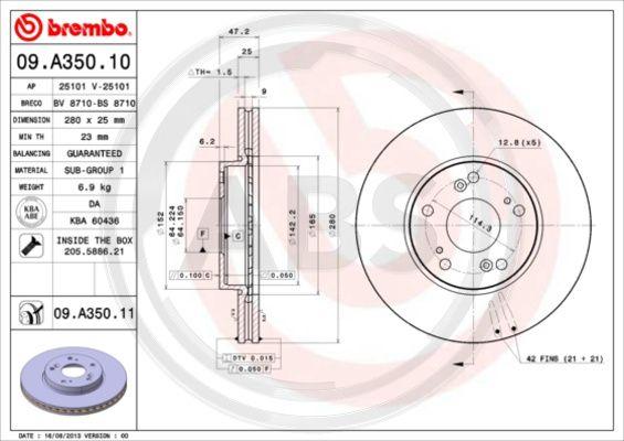 A.B.S. 09.A350.11 - Brake Disc autospares.lv