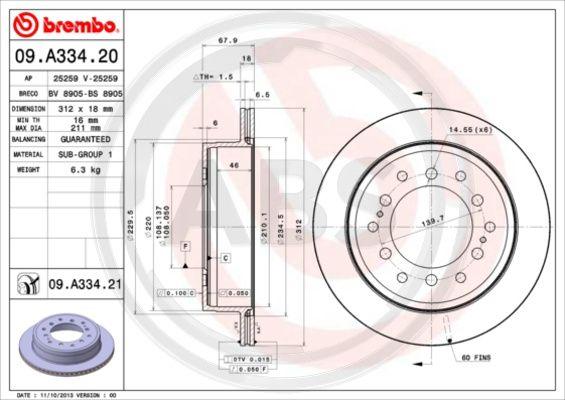 A.B.S. 09.A334.21 - Brake Disc autospares.lv