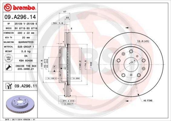 A.B.S. 09.A296.14 - Brake Disc autospares.lv