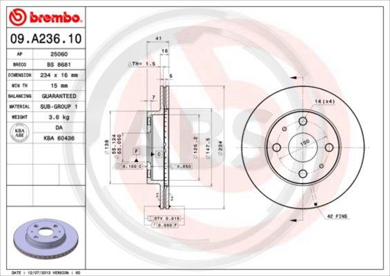 A.B.S. 09.A236.11 - Brake Disc autospares.lv