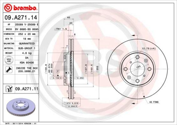 A.B.S. 09.A271.11 - Brake Disc autospares.lv