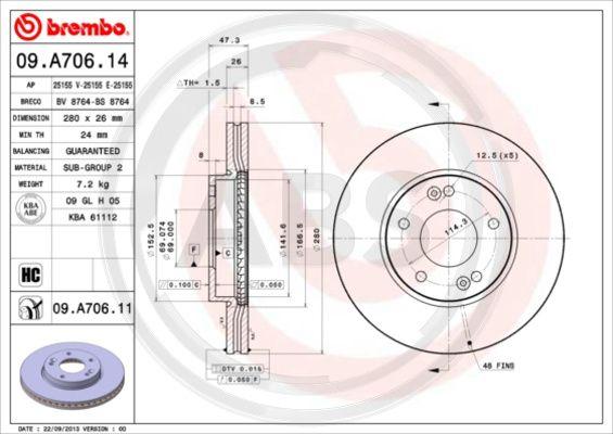 A.B.S. 09.A706.11 - Brake Disc autospares.lv