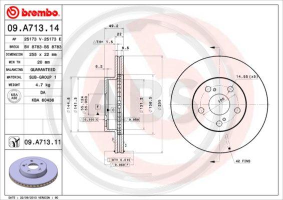 A.B.S. 09.A713.11 - Brake Disc autospares.lv