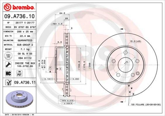 A.B.S. 09.A736.11 - Brake Disc autospares.lv