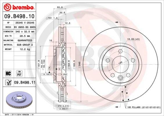 A.B.S. 09.B498.11 - Brake Disc autospares.lv