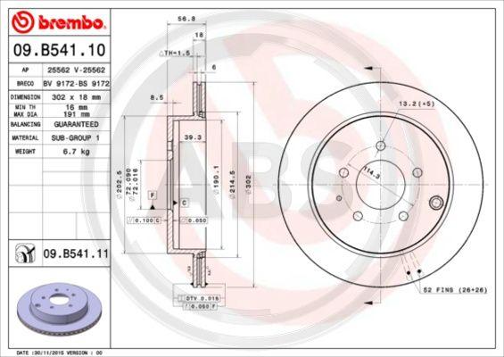 A.B.S. 09.B541.11 - Brake Disc autospares.lv