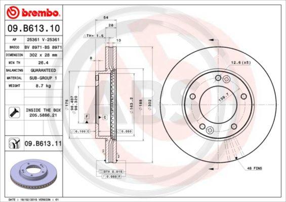 A.B.S. 09.B613.11 - Brake Disc autospares.lv