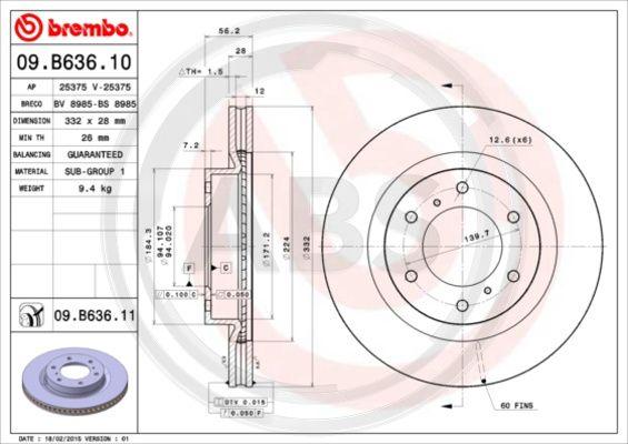 A.B.S. 09.B636.11 - Brake Disc autospares.lv