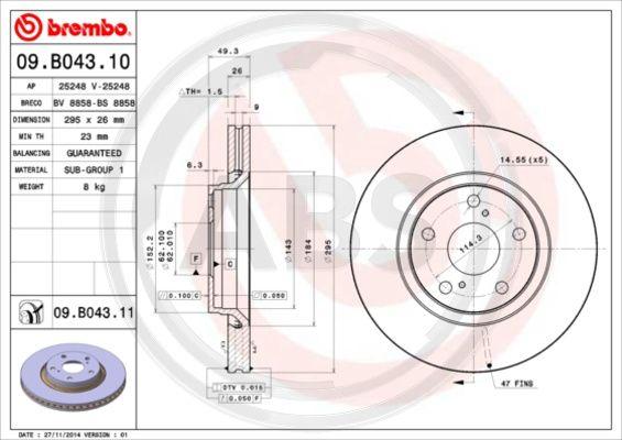 A.B.S. 09.B043.11 - Brake Disc autospares.lv