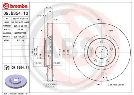 A.B.S. 09.B354.11 - Brake Disc autospares.lv