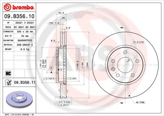 A.B.S. 09.B356.11 - Brake Disc autospares.lv