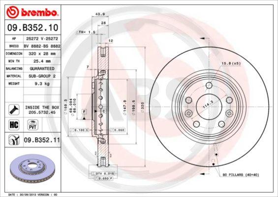 A.B.S. 09.B352.11 - Brake Disc autospares.lv