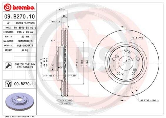 A.B.S. 09.B270.10 - Brake Disc autospares.lv