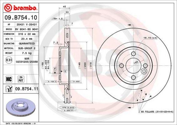 A.B.S. 09.B754.11 - Brake Disc autospares.lv