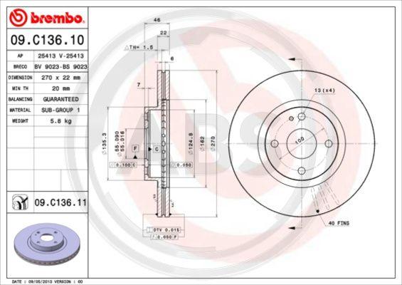 A.B.S. 09.C136.11 - Brake Disc autospares.lv