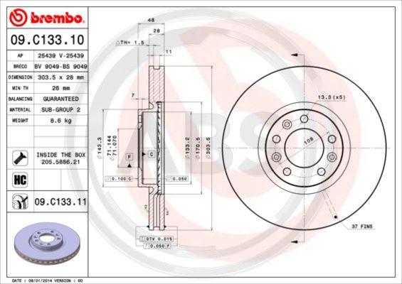 A.B.S. 09.C133.11 - Brake Disc autospares.lv