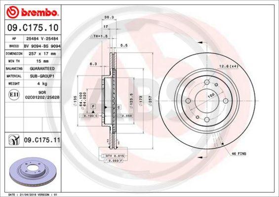 A.B.S. 09.C175.11 - Brake Disc autospares.lv