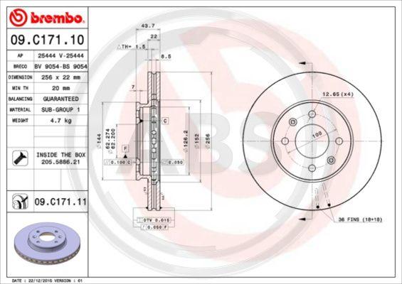 A.B.S. 09.C171.11 - Brake Disc autospares.lv