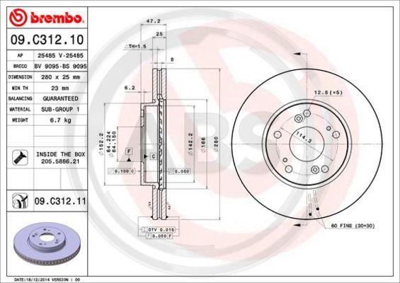 A.B.S. 09.C312.11 - Brake Disc autospares.lv