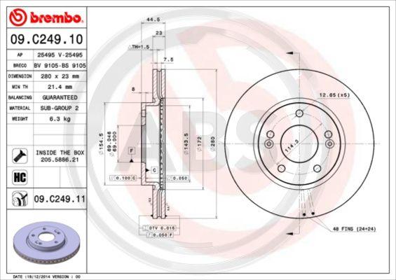 A.B.S. 09.C249.11 - Brake Disc autospares.lv