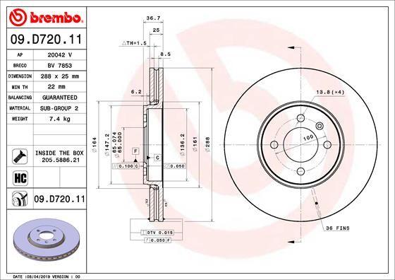 A.B.S. 09.D720.11 - Brake Disc autospares.lv