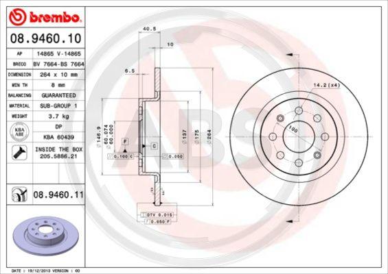 A.B.S. 08.9460.11 - Brake Disc autospares.lv