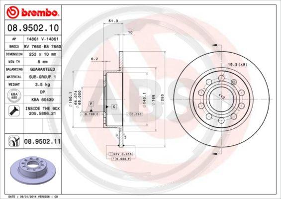 A.B.S. 08.9502.11 - Brake Disc autospares.lv