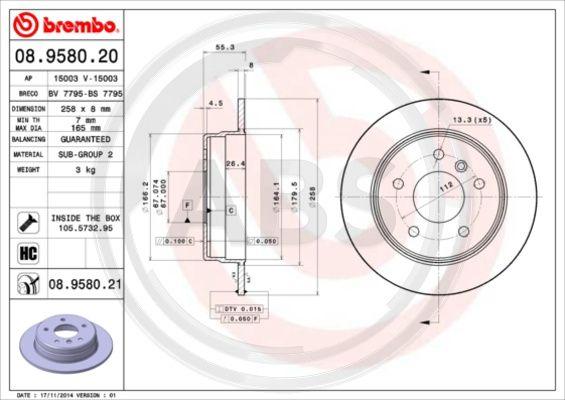 A.B.S. 08.9580.20 - Brake Disc autospares.lv