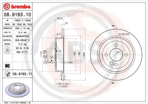 A.B.S. 08.9163.11 - Brake Disc autospares.lv