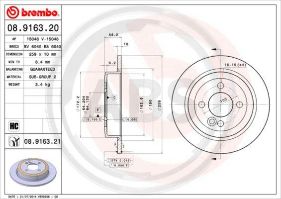 A.B.S. 08.9163.21 - Brake Disc autospares.lv