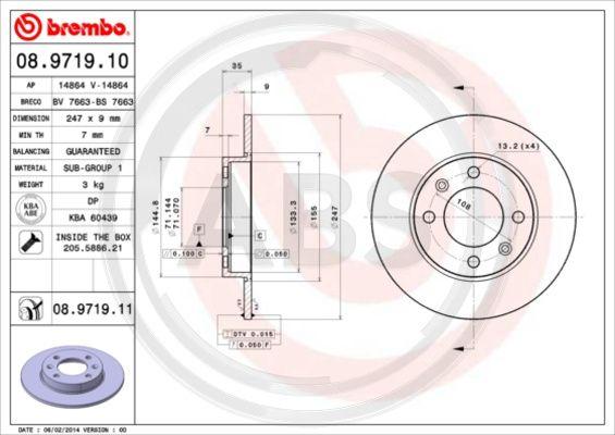 A.B.S. 08.9719.11 - Brake Disc autospares.lv