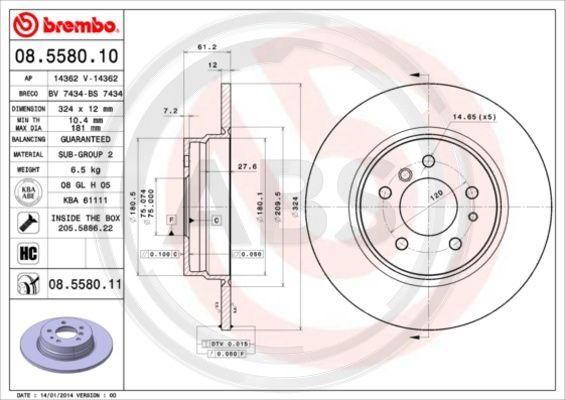 A.B.S. 08.5580.11 - Brake Disc autospares.lv