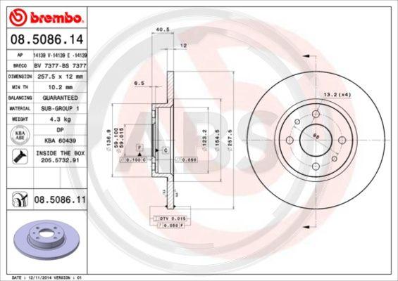 A.B.S. 08.5086.11 - Brake Disc autospares.lv