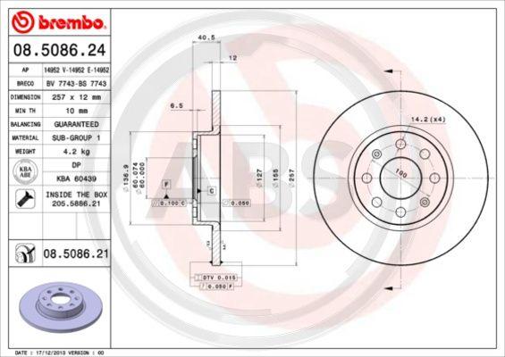 A.B.S. 08.5086.21 - Brake Disc autospares.lv