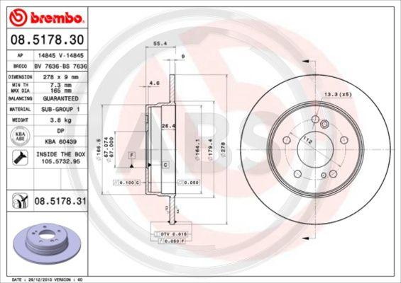 A.B.S. 08.5178.31 - Brake Disc autospares.lv