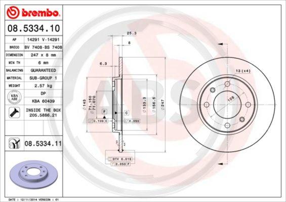 A.B.S. 08.5334.11 - Brake Disc autospares.lv